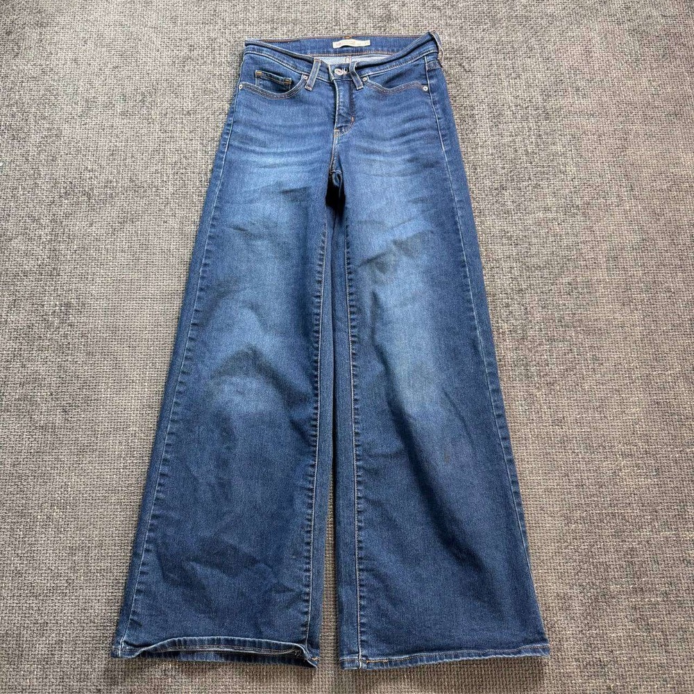 Levi's 318 Shaping Wide Leg Jeans Womens 25 Blue Medium Wash High Rise Stretch